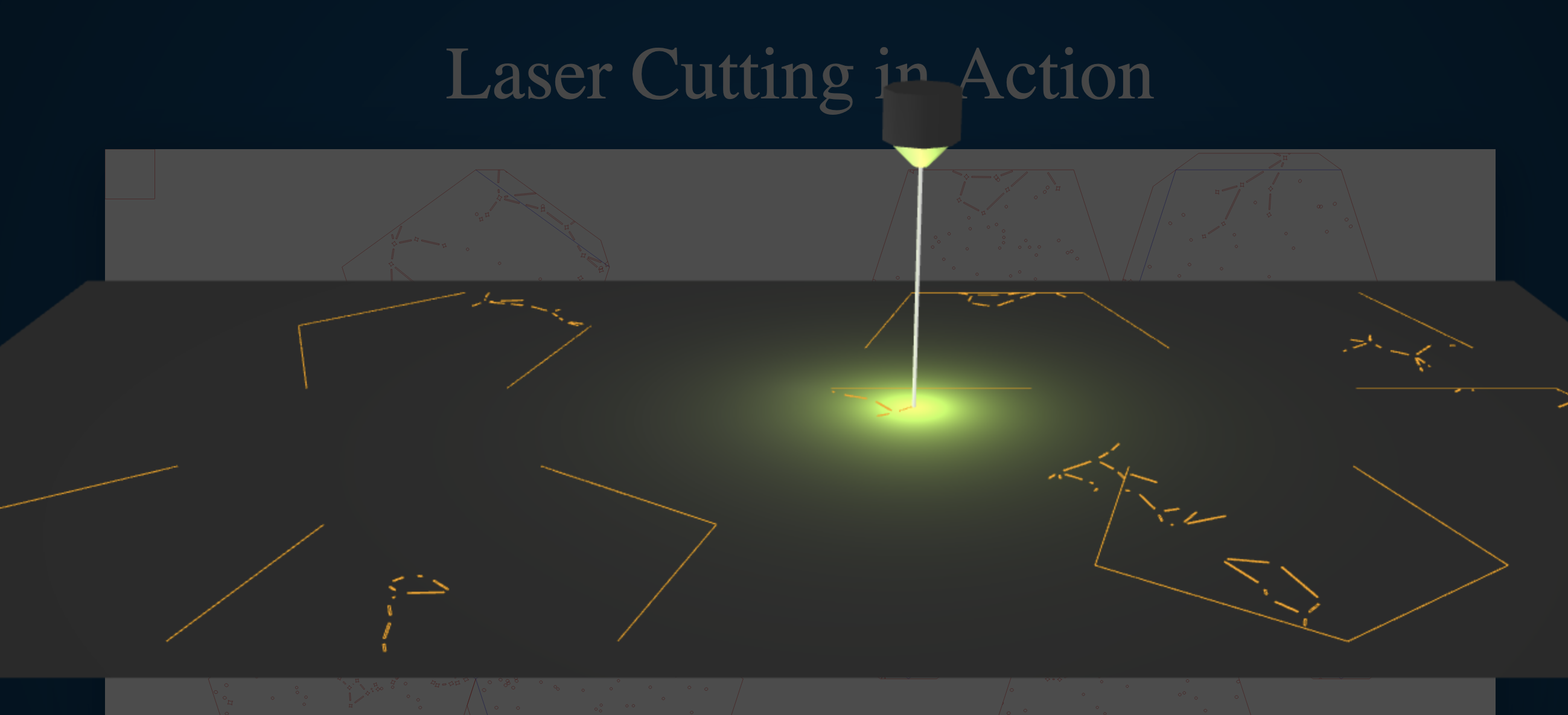 Screenshot from presentation: a simulation of a laser traces the paths of a cutting template SVG