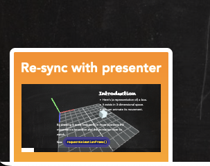 An example of the picture-in-picture preview of the live presentation with prompt to re-synchronize